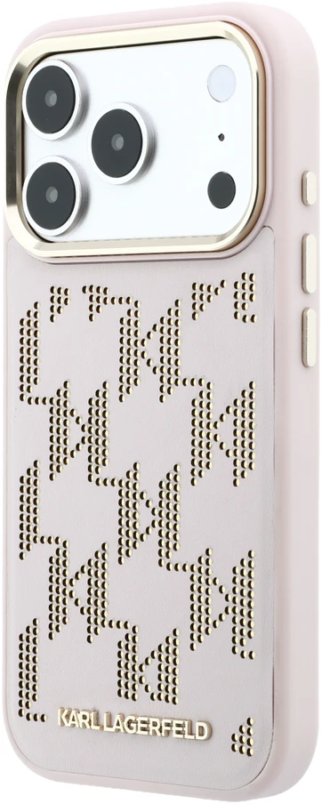 Karl Lagerfeld PU Perforated Monogram MagSafe dėklas skirtas Apple iPhone 17 Pro Max rožinės spalvos