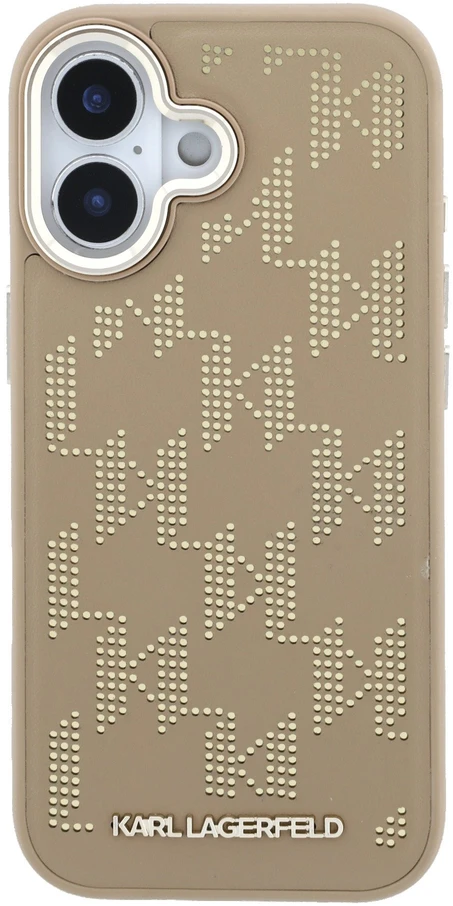 Karl Lagerfeld PU Perforated Monogram MagSafe dėklas skirtas iPhone 17 rusvai gelsvas