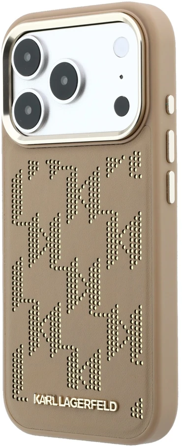 Karl Lagerfeld PU Perforated Monogram MagSafe dėklas skirtas Apple iPhone 17 Pro rusvai gelsvas