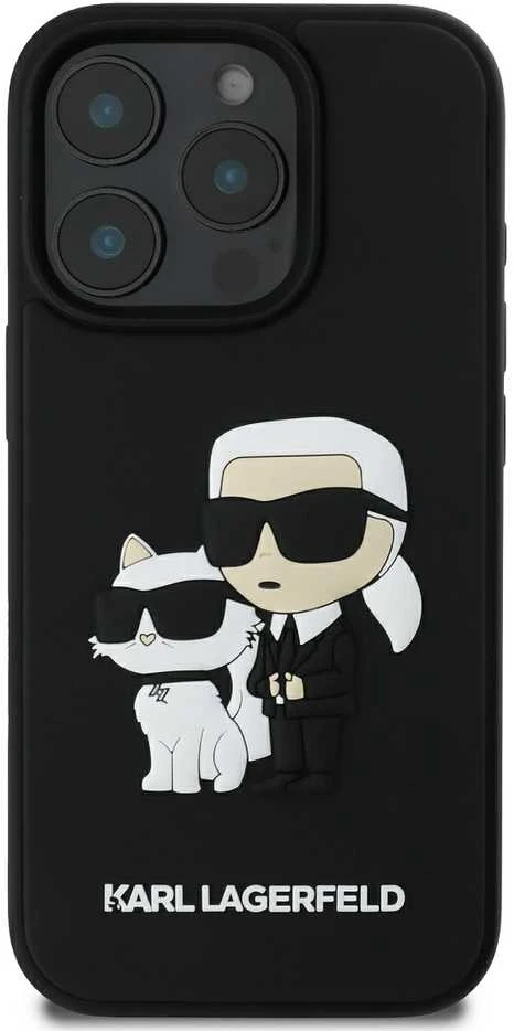 Karl Lagerfeld PU Saffiano Karl and Choupette Apple iPhone 16 Pro Max dėklas telefonui juodos spalvos