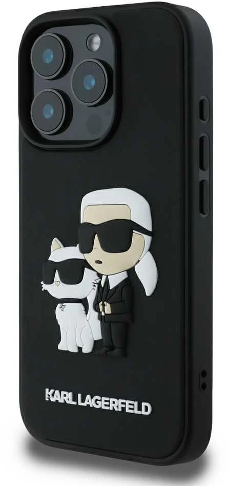 Karl Lagerfeld PU Saffiano Karl and Choupette Apple iPhone 16 Pro Max dėklas telefonui juodos spalvos