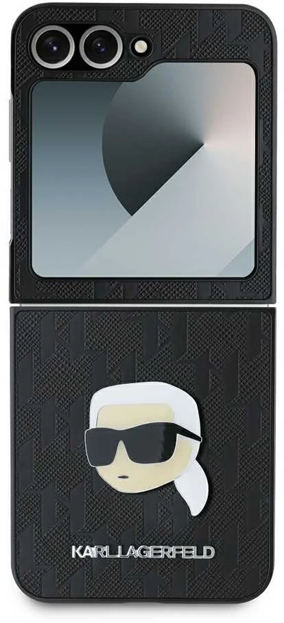 Karl Lagerfeld PU Saffiano Monogram Karl Head Samsung Galaxy Z Flip6 dėklas telefonui juodos spalvos