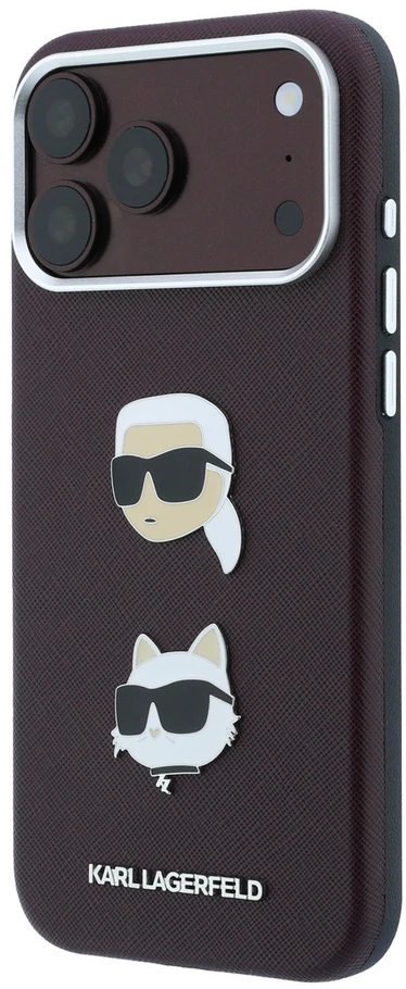 Karl Lagerfeld PU Semi Wrap Saffiano K&CH Heads dėklas, skirtas iPhone 18 Pro Max, bordo spalvos