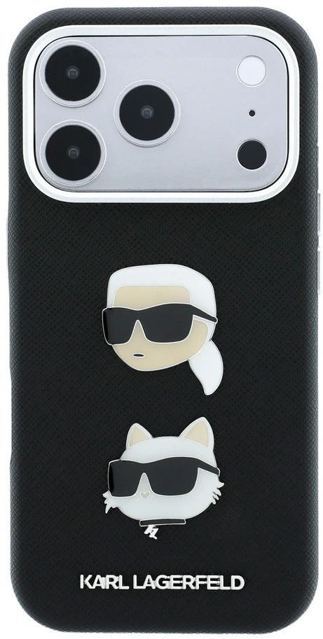 Karl Lagerfeld PU Semi Wrap Saffiano K&CH Heads dėklas, skirtas iPhone 18 Pro, juodas