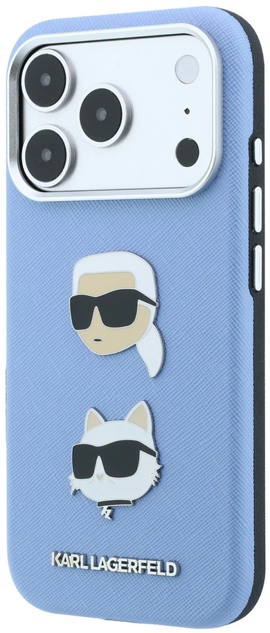 Karl Lagerfeld PU Semi Wrap Saffiano K&CH Heads dėklas, skirtas iPhone 18 Pro Max, mėlynas