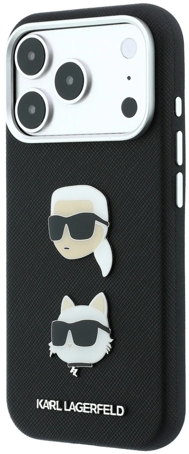 Karl Lagerfeld PU Semi Wrap Saffiano K&CH Heads dėklas, skirtas iPhone 18 Pro, juodas