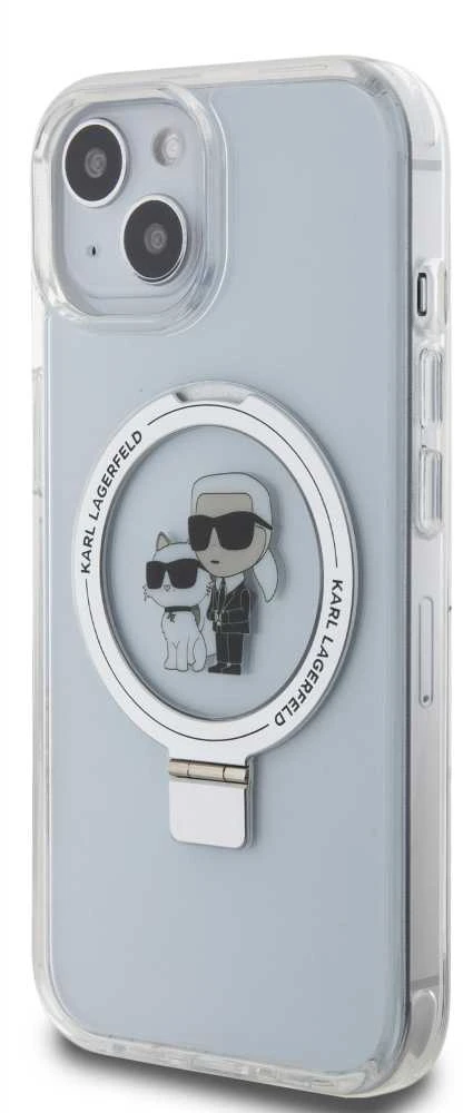 Karl Lagerfeld KLHMP15SHMRSKCH Apple iPhone 15/ 14 / 13 6.1″ baltos spalvos kietas dėklas Ring Stand Karl&Choupett