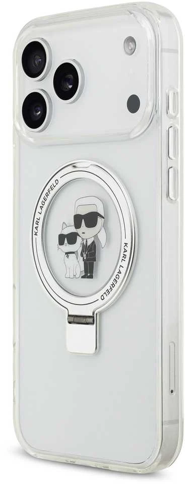 Karl Lagerfeld Ringstand Karl and Choupette MagSafe dėklas skirtas Apple iPhone 17 Pro Max baltos spalvos