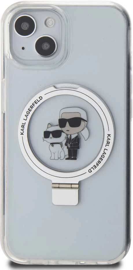Karl Lagerfeld KLHMP15SHMRSKCH Apple iPhone 15/ 14 / 13 6.1″ baltos spalvos kietas dėklas Ring Stand Karl&Choupett