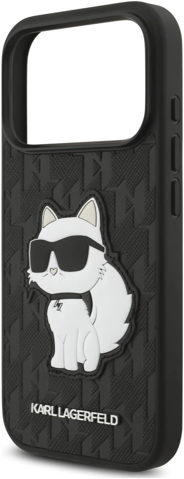 Karl Lagerfeld Saffiano Mono Patch Choupette dėklas, skirtas iPhone 18 Pro / 17 Pro, juodas
