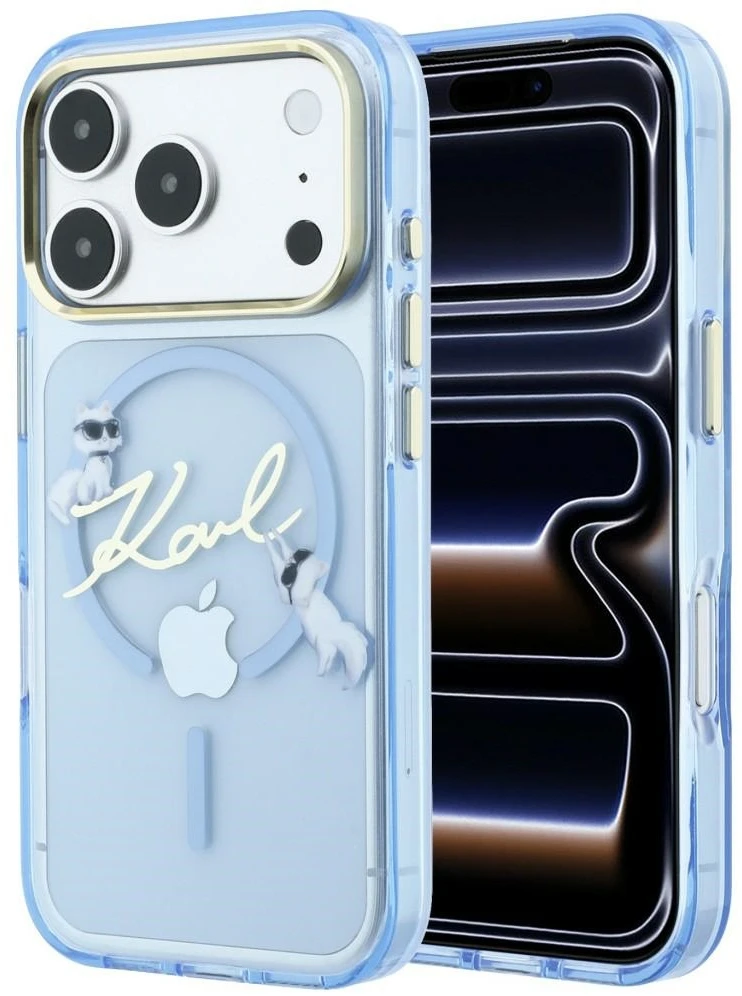 Karl Lagerfeld Script Logo MagSafe dėklas, skirtas iPhone 18 Pro / 17 Pro, šviesiai mėlynas