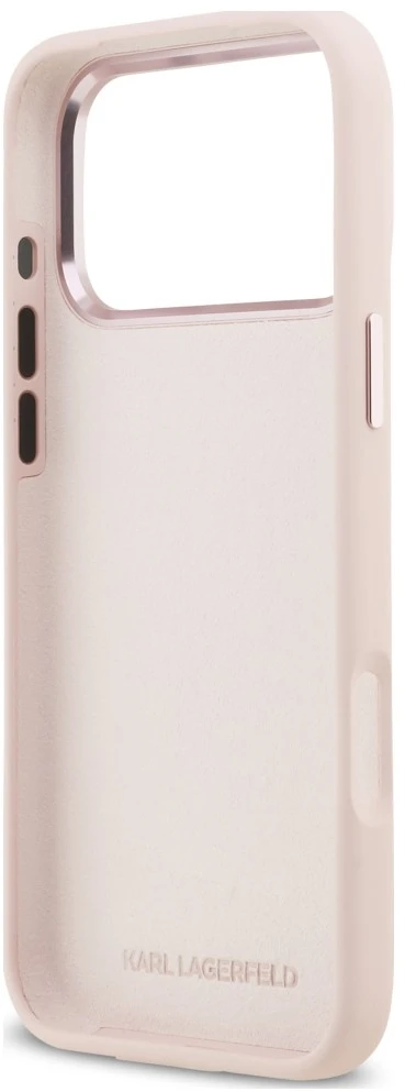 Karl Lagerfeld silikoninis Choupette metalinis kaištis dėklas, skirtas iPhone 18 Pro Max / 17 Pro Max, rožinis