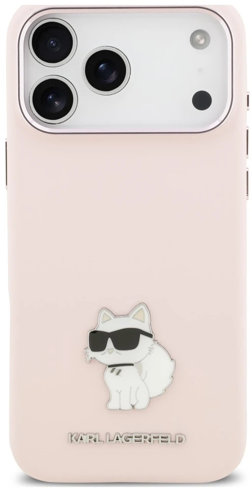 Karl Lagerfeld silikoninis Choupette metalinis kaištis dėklas, skirtas iPhone 18 Pro Max / 17 Pro Max, rožinis