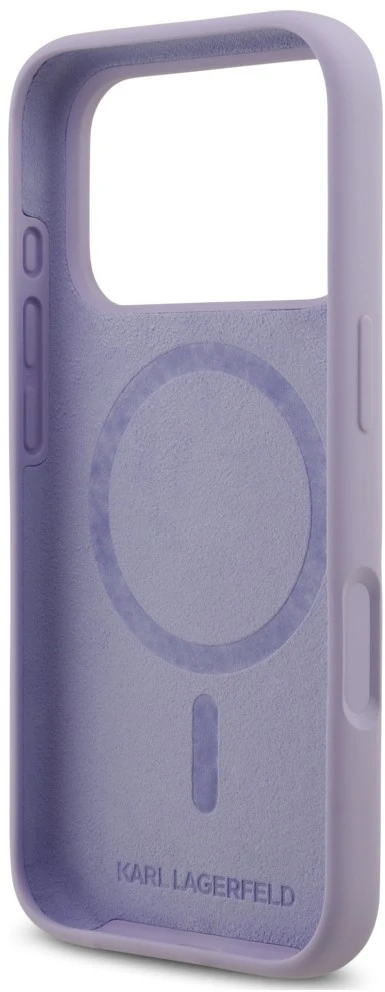 Karl Lagerfeld Silicone Karl&Choupette Ring MagSafe dėklas, skirtas iPhone 18 Pro / 17 Pro, violetinis