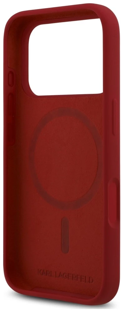 Karl Lagerfeld silikoninis Karl&Choupette žiedinis MagSafe dėklas, skirtas iPhone 18 Pro / 17 Pro, raudonas