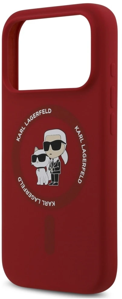 Karl Lagerfeld silikoninis Karl&Choupette žiedinis MagSafe dėklas, skirtas iPhone 18 Pro / 17 Pro, raudonas