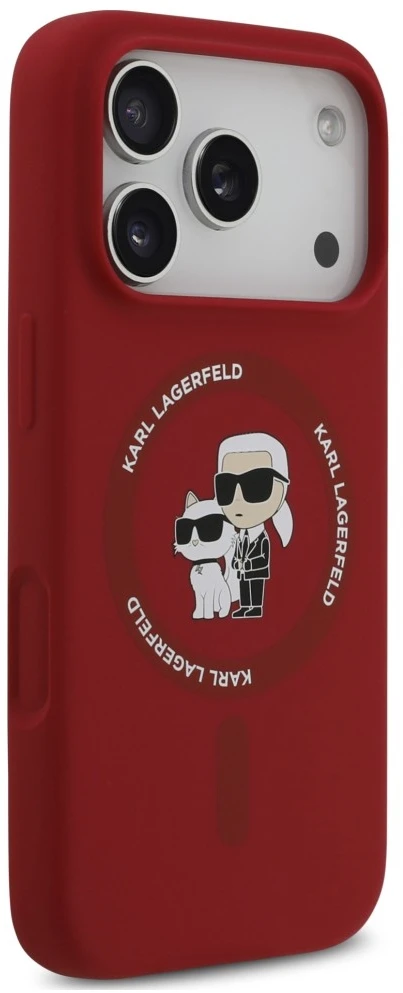 Karl Lagerfeld silikoninis Karl&Choupette žiedinis MagSafe dėklas, skirtas iPhone 18 Pro / 17 Pro, raudonas