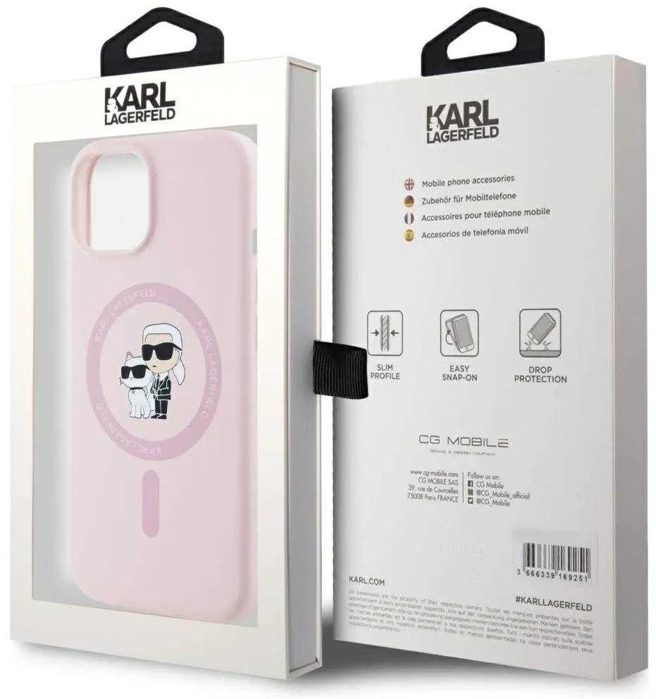 Dėklas Karl Lagerfeld Silicone Karl&Choupette MagSafe iPhone 15 Plus Case - Rožinė