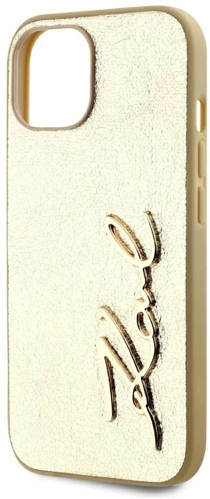 Dėklas Karl Lagerfeld Wrinkled Metal Signature Apple iPhone 15 auksinis