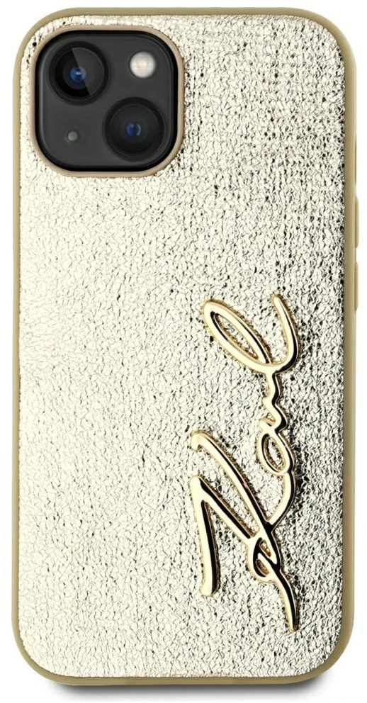 Dėklas Karl Lagerfeld Wrinkled Metal Signature Apple iPhone 15 auksinis