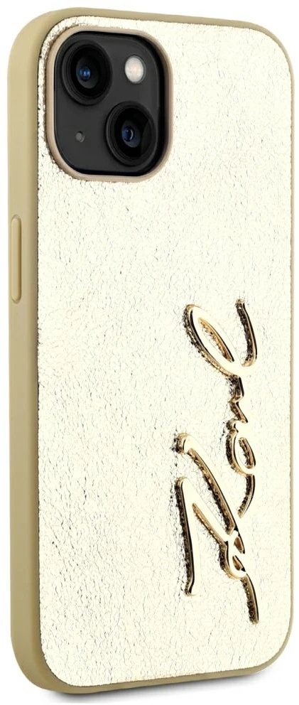 Dėklas Karl Lagerfeld Wrinkled Metal Signature Apple iPhone 15 auksinis
