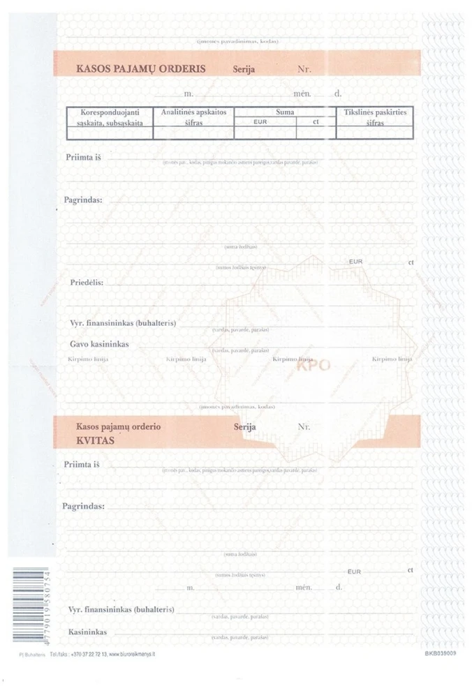 Kasos pajamų orderiai, A4 (100) 0720-011