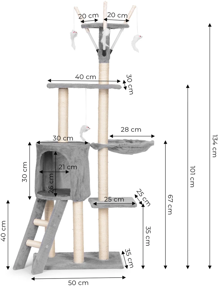 Katės draskyklė-namelis su gultu ir bokšteliu 134 cm pilka Petsi