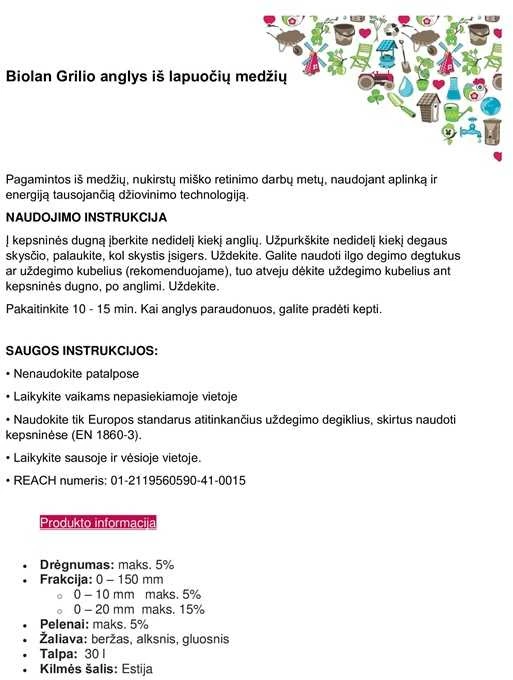 Kepsninės anglys Biolan, 30 l