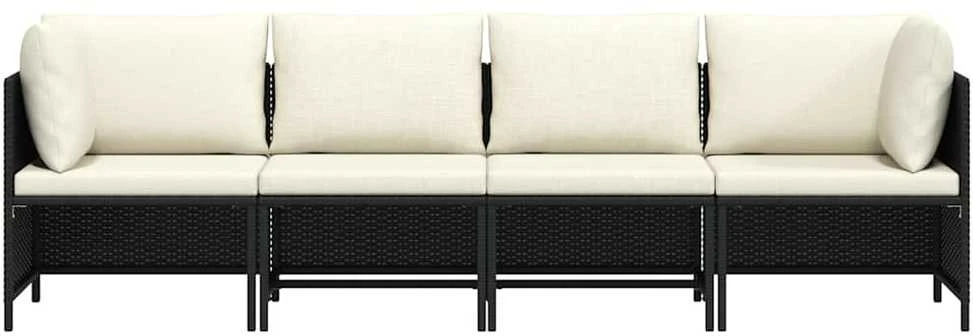 Keturvietė sodo sofa su pagalvėlėmis, juoda, poliratanas