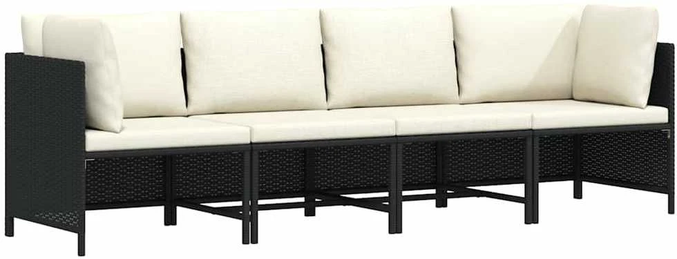 Keturvietė sodo sofa su pagalvėlėmis, juoda, poliratanas