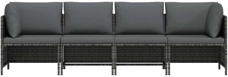 Keturvietė sodo sofa su pagalvėlėmis, pilka, poliratanas