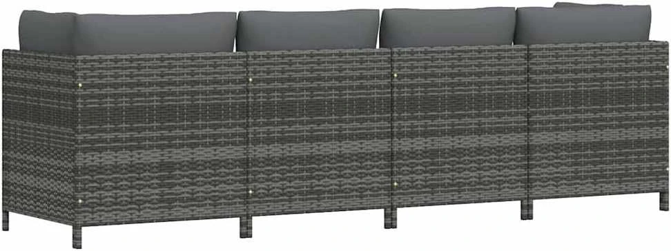 Keturvietė sodo sofa su pagalvėlėmis, pilka, poliratanas