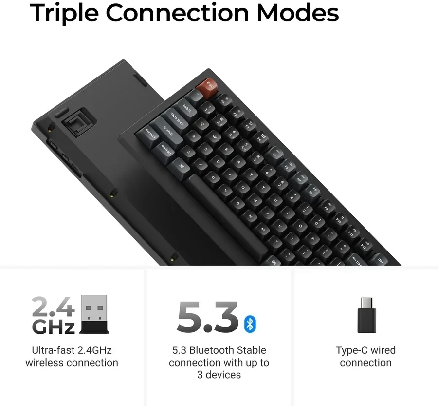 Belaidė mechaninė klaviatūra Keychron V1 Ultra Wireless | Hot Swappable | RGB | Raudoni (red) jungikliai
