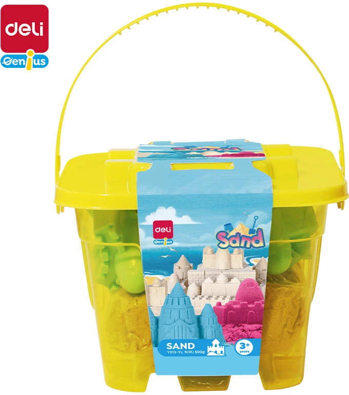 Kinetinis smėlis DELI, 0.5kg, + 6 formelės, geltonos spalvos