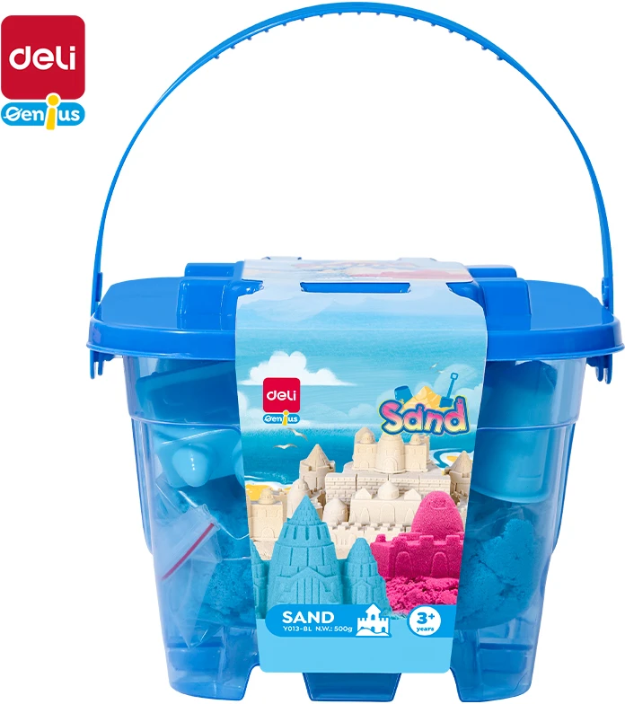 Kinetinis smėlis DELI, 0.5kg, + 6 formelės, mėlynos spalvos