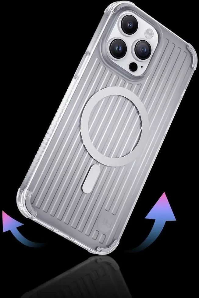 Kingxbar PQY Go Out Series magnetic Apple iPhone 14 Plus MagSafe dėklas telefonui sidabrinės spalvos