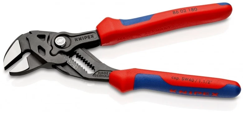 Mėlynas KNIPEX replės veržliaraktis 86 02 180 (raudona/mėlynas, ilgis 180m, reguliuojamas 15 kartų)