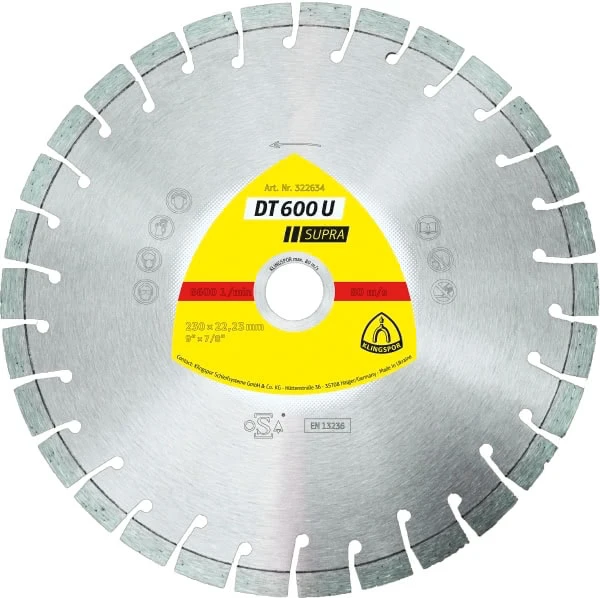 KLINGSPOR SEGMENTINIS DEIMANTINIS DISKAS 125 mm x 2,4 mm x 22,2 mm SUPRA DT600U, GELŽBETONAS