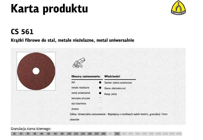 KLINGSPOR FIBER DISK 125mm th. 16 CS561 / 25vnt.