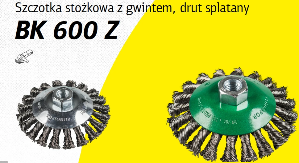 KLINGSPOR KŪGINIS ŠEPETYS 100mm M14 BK600Z IŠ NERŪDIJANČIO PLIENO SUSUKTA VIELA