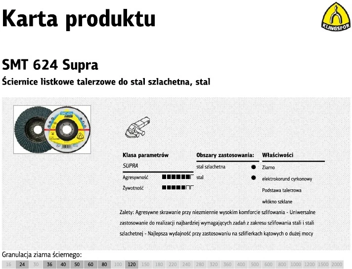 KLINGSPOR ŚCIERNICA LISTKOWA WYPUKŁA SMT624 SUPRA 125mm gr. 60