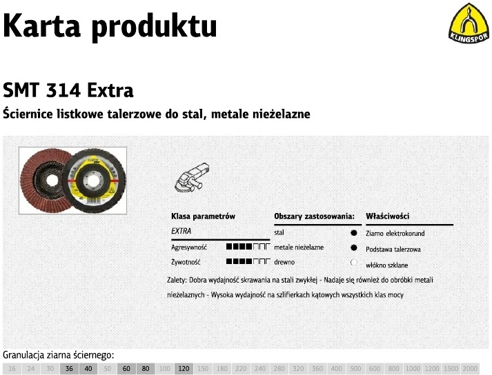 KLINGSPOR ŚCIERNICA LISTKOWA WYPUKŁA SMT314 EXTRA 125mm gr. 60