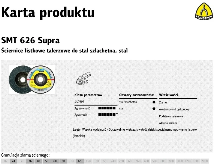 Klingspor Ściernica Lapų šlifavimo diskas, plokštelinis, su įranga, SMT626, fi=125, gr. 40, vnt. 1 (45844)
