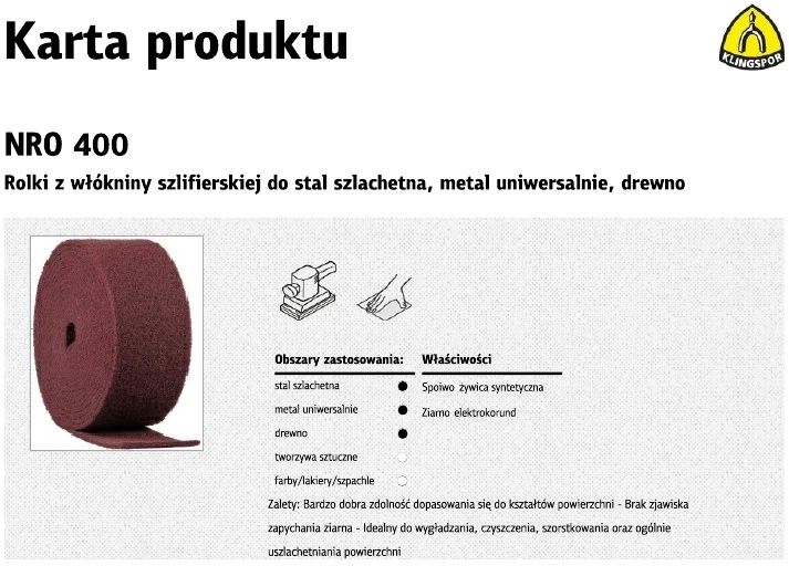 KLINGSPOR ROLKA Z WŁÓKNINY SZLIFIERSKIEJ NRO 400 150mm (10mb)