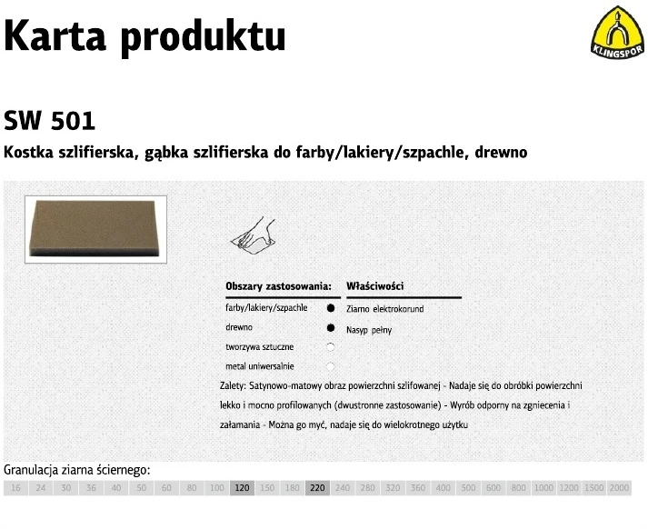 KLINGSPOR GĄBKA SZLIFIERSKA 123 x 96 x 12,5mm P220 SW501