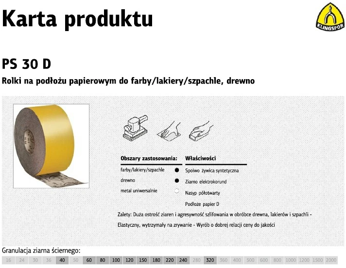 Papier Šlifavimo popieriaus rulonas Klingspor; PS 30 D; 115x50000 mm; K150; 1 vnt.