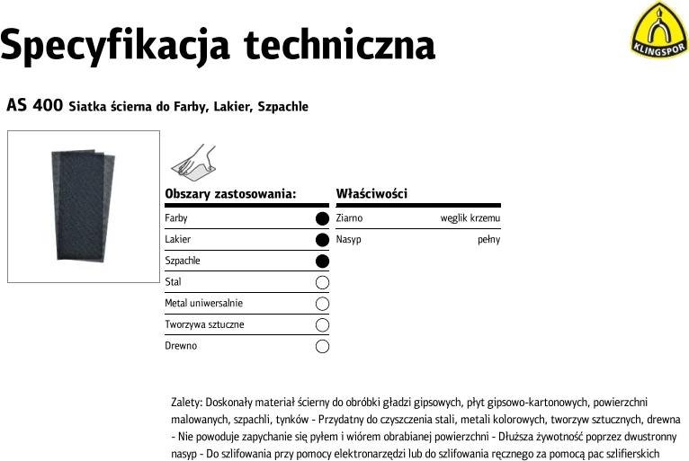 KLINGSPOR ŠLIFAVIMO TINKLELIS AS400 gr. 40 /50vnt. 115mm x 280mm