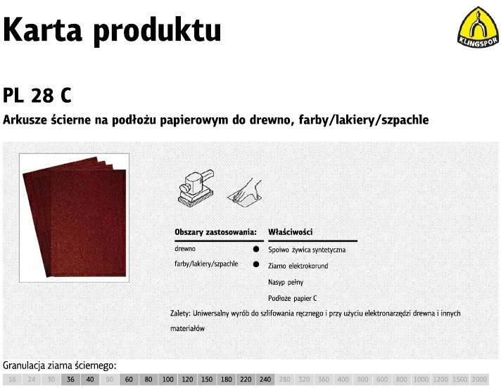 KLINGSPOR ŠLIFAVIMO LAKŠTAI ANT POPIERINIO PAGRINDO 230mm x 280mm PL28C storio. 60/50 vnt.