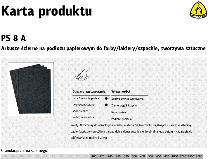 Šlifavimo popierius Klingspor; PS8A; K600; 230x280 mm; 50 vnt.