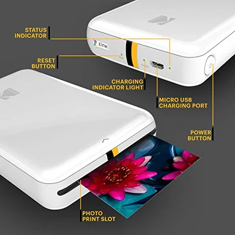Kodak STEP Momentinis mobilus nuotraukų spausdintuvas spalvotas ZINK 2×3” 1 ppm, Bluetooth, Balta